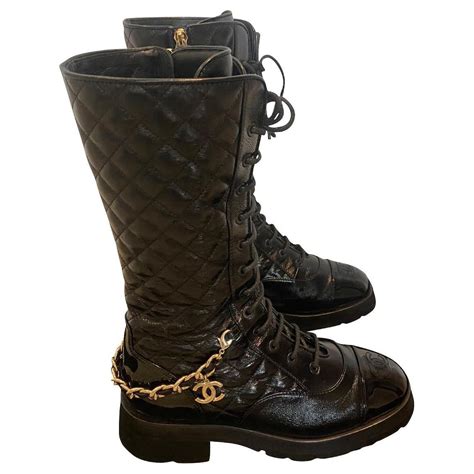 chanel black leather boots|chanel black canvas heel boots.